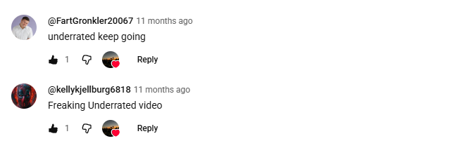 YouTube comments — underrated keep going